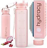 Hydracy Water Bottle with Time Marker -Large 32oz BPA Free & No Sweat Sleeve -Leak Proof Gym Bottle with Fruit Infuser Strainer & Times to Drink -Ideal for Fitness Sports & Outdoors