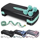 Aerobic Stepper Set with Dumbbells & Measuring Tape, Adjustable Height 2 Level Risers Workout Exercise Step Platform, Green Black, the Ultimate Gift for a Joyful Holiday and Merry Christmas