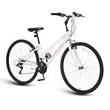 SPATIAL 700C Wheels Hybrid Bike for Mens and Womens, Step-Over or Step-Through Frame, Urban Commuter Bike, 7 Speeds Road Bicycle for Adult (White)
