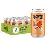Popwell Orange Cream Caffeinated Better-For-You Prebiotic Soda, with 6g Fiber, 1g Sugar, Vitamins and Immunity Support, 12 fl oz Cans (pack of 12)
