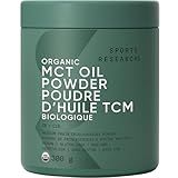 Sports Research Organic MCT Oil Powder - Keto & Vegan MCTs C8, C10 from Coconuts - Fatty Acid Brain & Body Fuel*, Non-GMO & Gluten Free - Unflavored, Perfect in Coffee, Tea & Protein Shakes - 10.6 oz