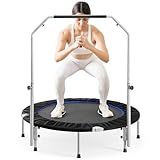 Sweetcrispy 40" in/48 in Mini Fitness Trampoline - 330LBS Foldable Exercise Rebounder with Adjustable Handle, Stable and Quiet, for Adults Indoor/Outdoor Workout