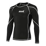 Hawk Sports Mens BJJ Rash Guard, Long Sleeve No Gi Jiu Jitsu MMA Compression Shirt, Base Layer Rashguard for Men, Black, Medium