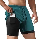 NIMOJIRO Men's 2 in 1 Running Shorts Workout Athletic Shorts with Liner Lightweight Outdoor Sports Training Yoga Gym Shorts with Phone Pockets Lake Blue