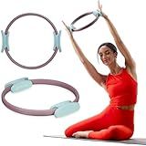 Gaiam Pilates Ring 15" Fitness Circle - Lightweight & Durable Foam Padded Handles | Flexible Resistance Exercise Equipment for Toning Arms, Thighs/Legs & Core, Dusty Pink/Seafoam