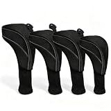 4Pcs Black Golf Club Head Covers, Long Neck Mesh Driver Fairway Hybrid