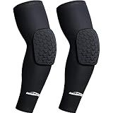 COOLOMG compression arm sleeves with elbow pad for volleyball basketball football black S