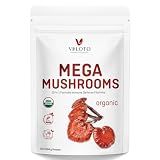VELOTO Organic Mega Mushroom Powder Blend,10 in 1 Complex Mushroom Extract Powder Herbal Supplement with Reishi, Cordyceps, Chaga, Lion's Mane, Vegan & More, Sustainably US Grown, Filler Free, 10oz