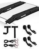 Abahub Soft Roof Rack Pads with 2 Tie Down Straps, 2 Tie Down Ropes, 2 Hood Loops and Storage Bag, for Surfboard, Kayak, Canoe, Heavy Duty Universal Car Roof Racks System Black 32 inch