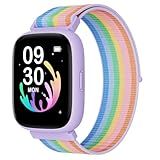 BIGGERFIVE Smart Watch for Kids, 1.8" Fitness Tracker Watch Pedometer, Heart Rate, IP68 Waterproof, Sleep Monitor, Calorie Step Counter, 5 Puzzle Games with/Without APP for Girls Teens 5-16, Nylon