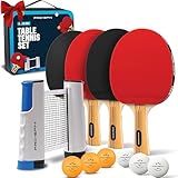 PRO-SPIN All-in-One Ping Pong Set - Retractable Ping Pong Net for Any Table (72"), Ping Pong Paddles and Balls, Storage Case (4-Player Set, Red)