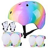 FIODAY Kids Helmet Knee Pads for Kids Unicorn Knee and Elbow Pads Wrist Guards Adjustable Protective Gear Set for Girls Boys Sports Skateboard Inline Skating Scooter, Rainbow, 3-8 Years