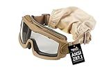 Lancer Tactical AERO Airsoft Tactical Safety Goggles -3mm Dual Pane Lens, Anti-Fog Glasses for Hunting and Cycling-One Len (TAN)