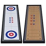 Goplus Shuffleboard and Curling 2 in 1 Board Game, Portable 2 Sided Tabletop Shuffle Board Game with 8 Rolling Pucks, Wooden Shuffleboard and Curling Combo Game Set for Adults