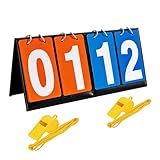 CAIYUANYUAN-SHENXUEJIAO Portable Desktop Flip Scoreboard 4-Digit with 2 Premium Whistles & Mouthguards - Ideal for Basketball, Tennis, Badminton & Multi-Sport Scoring