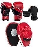 3-in-1 Boxing Gloves and Punching Mitts Set for Kids, Sports Boxing Gloves Pads with Hand Wraps, Kids Boxings Equipment Set for MMA Karate Muay Thai Taekwondo