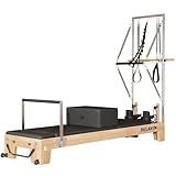 DELAVIN Pilates Reformer with Tower, Pilates Machines with Springs, Sitting Box, Jump Board and Accessories, Solid Wood Pilates Equipment for Studio, Gym and Home Workout