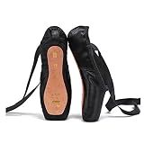 Nexete Ballet Dance Pointe Shoes, Dance Slippers Ballet Dance Flats with Toe Pads & Ribbons, Satin Black Pink Redfor Girls Women (EU 44/11 US Women Size, Black)