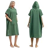 Eunzel Surf Poncho Changing Robe with Hood for Men & Women, Absorbent Quick Dry Microfiber Wetsuit Changing Towel with Pocket for Surfing, Beach, Swim & Outdoor Sports, Army Green