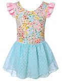 Funnycokid Ballet Leotard for Girls Dance Leotards with Skirt 6Y Ruffle Sleeve Ballerina Outfit Size 6