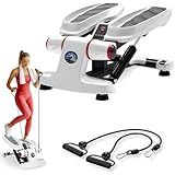VERTEXFORCE Steppers for Exercise at Home,Adjustable Height Mini Stepper with Resistance Bands,Stair Stepper with 350lbs Loading Capacity,Twist Stepper for Full Body Workout (White-Red)