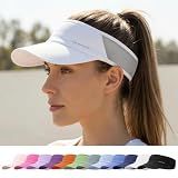 OnWander Sport Sun Visor Hat for Women Men - Lightweight Stretchy Polyester Spandex Quick Dry Sweatband Wrinkle Resistant White Medium