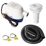 12V 1200 GPH Automatic Boat Bilge Water Pump, 1-1/8 Inch Bilge Pump Plumbing Kit, With 6.5 FT Bilge Pump Hose, 2 Stainless Steel Clamps, Thru-Hull Fitting, (Five-Piece)