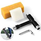 Threlaco 3 Pcs All in One Skate Tool Set Multi Function Skateboard Tool,Skateboard Wax 2 in 1 T Type Allen Key and L Type Phillips Head Screwdriver