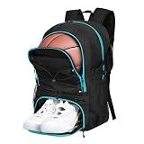 Goloni 30L Sports Backpack with Ball Compartment & Ventilated Shoe Pocket, Waterproof Lightweight Basketball Soccer Volleyball Bag for Youth Boys Girls Men Women,Black Blue