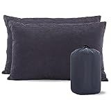 MOON LENCE Camping Pillows 2 Pack, Compressible Camp Pillow with Washable Cover & Carry Bag, Plush Filled Backpacking Pillow for Hiking, Travel, Sleeping 12"x16" Grey