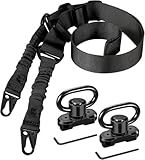 CVLIFE Rifle Sling with 2 Pack Anti-Rotation Sling Swivels,Adjustable Length Two Point Sling Elastic Cord Design for Outdoor Black