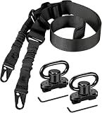 CVLIFE Rifle Sling with 2 Pack Anti-Rotation Sling Swivels,Adjustable Length Two Point Sling Elastic Cord Design for Outdoor Black