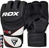 RDX Maya Hide Leather Grappling MMA Gloves UFC Cage Fighting Sparring Glove Training F12, Large, Black