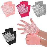 GOOHOCHY 4 Pairs Non-Slip Yoga & Pilate Gloves - Half Finger Ballet Dance Gloves with Wrist Grips - Cotton Ladies Mittens Protection Equipments