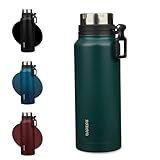 BJPKPK 40oz Insulated Water Bottle with Handle BPA Free Stainless Steel Travel Thermal Flask Reusable Large Water Bottle,Dark Green