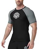 Runhit BJJ Rashguard for Men Jiu Jitsu Compression Shirts Short Sleeve MMA No GI Wrestling Grappling Martial Arts Sports Base Layer UV Protection Gray L