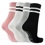 Zirvkan Pilates Socks with Grips for Women, Non Slip Grippy Socks, Soft Yoga & Barre Sock for Athletic Workout Hospital Gym, 4 Paris