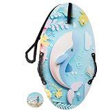 Skimboard with Handles Tow Rope, Wooden Skim Boards Beach Toy for Kids, Towable Kids Board for Shallow Water, Beach and Lawn Use (Whale Ocean)