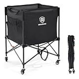 EVER ADVANCED Rolling Ball Storage Cart with Lockable Wheels, 33 x 22.8in Collapsible Garage Sports Equipment Organizer for Volleyball Basketball Tennis Toy Storage Multi-Sport Family Gym, Black