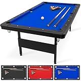 GoSports 6 ft or 7 ft Billiards Table - Portable Pool Table - Includes Full Set of Balls, 2 Cue Sticks, Chalk, and Felt Brush; Choose Your Size and Color