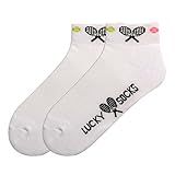 K. Bell Womens Fun Sport & Drink Low Cut - 1 Pairs Cool Cute Novelty No Show Gifts Casual Sock, Lucky Tennis Raquet (White), 4-10 US