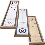 Sterling Tabletop Shuffleboard, Bowling & Curling 3 in 1 Wooden Game Set