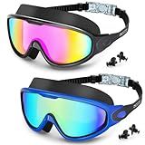 Water Space 2 Pack Swim Goggles, Swimming Goggles for Men Women Adult Youth, Anti-fog UV Protection Waterproof Large Frame 180° Wide View Clear Vision Swimming Goggles Pool Water Goggles