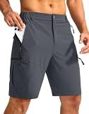 Pudolla Men's Hiking Cargo Shorts 9" with 5 Zipper Pockets(Deep Grey Large)