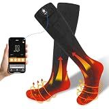 SAVIOR HEAT Heated Socks for Men Women with APP Control Battery Rechargeable Electric Heating Skiing Socks Washable for Winter Hunting Skiing Fishing Hiking (Large)