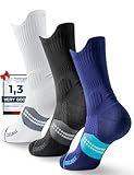 Juclise Compression Running Socks, Bamboo Viscose Coolmax Moisture-Wicking Anti-Blister Athletic Hiking Workout Gym Padded(L, Black+White+Blue)