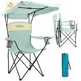 YOUNG WOOD Camping Chair with Canopy, Beach Chair with Shade,Portable,Lightweight Oversized for All, Easy to Open and Close Without Installation, Side Pocket Design for All Outdoor Activities，Blue