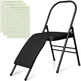 Foldable Yoga Auxiliary Chair with 3 Training Guide Posters for Versatile Exercises, Yoga Assist Handstand Chair with Detachable Lumbar Back Support for Stretching, Balance Training. (Black)