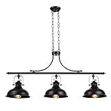 GZBtech Vintage 3-Light Pendant Lighting Fixture, 59.06'' H Adjustable Rustic Hanging Billiard Light Over The Pool Table, Industrial Black Metal Chandelier for Dinning Room Kitchen Island