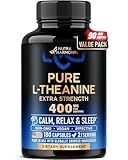 L Theanine 400 mg | L-Theanine Stress Relief | Extra Strength Supplement | Made in USA | Relaxation, Sleep & Calm Support | For Men & Women | Plant Based, Non-GMO & Gluten-Free | 180 Vegan Capsules